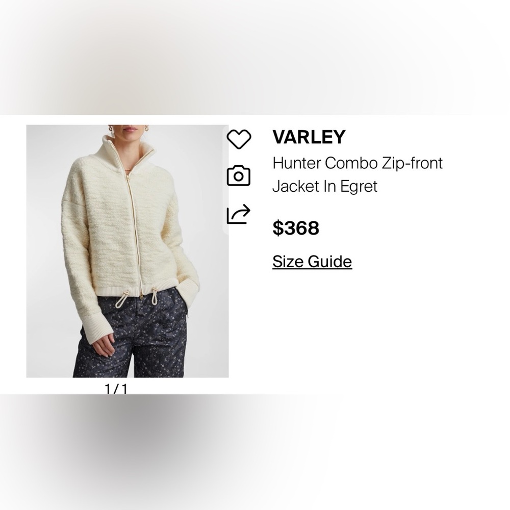 VARLEY
Hunter Wool Blend Zip Cardigan.